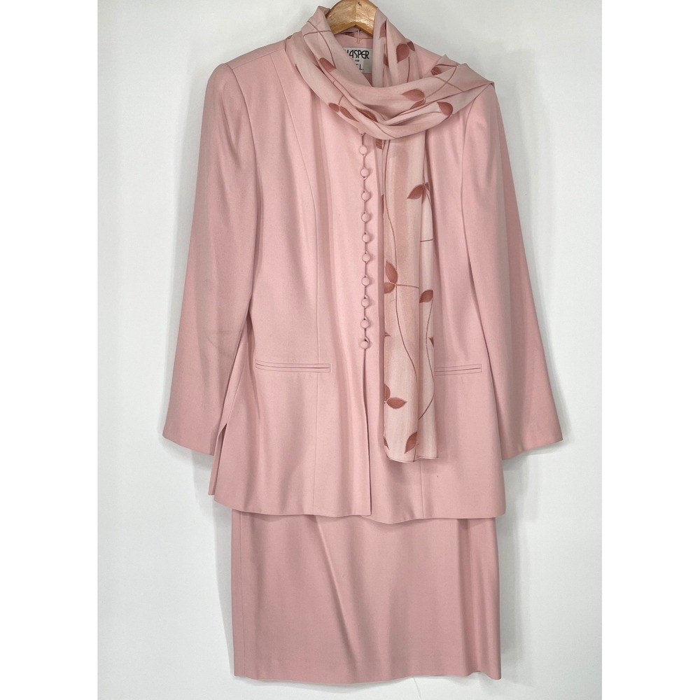 Kasper for ASL Women Skirt Suit Set Pink Blazer Scarf Elegant 2pc‎